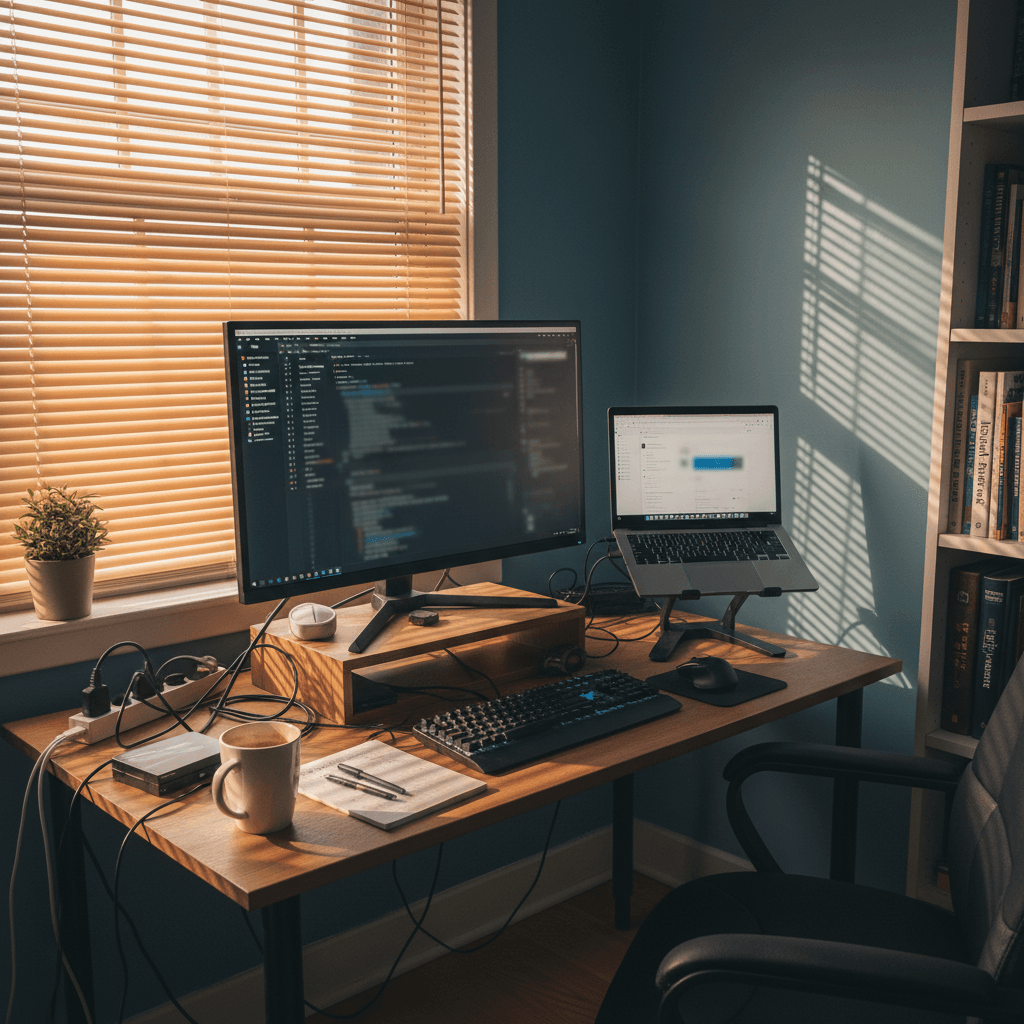 Monitor and laptop setup on a desk
