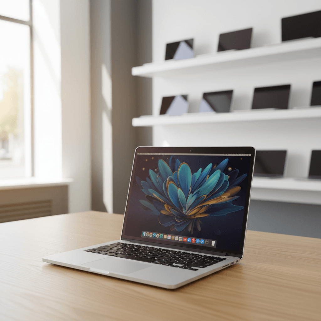 Refurbished MacBook laptops on a clean workbench