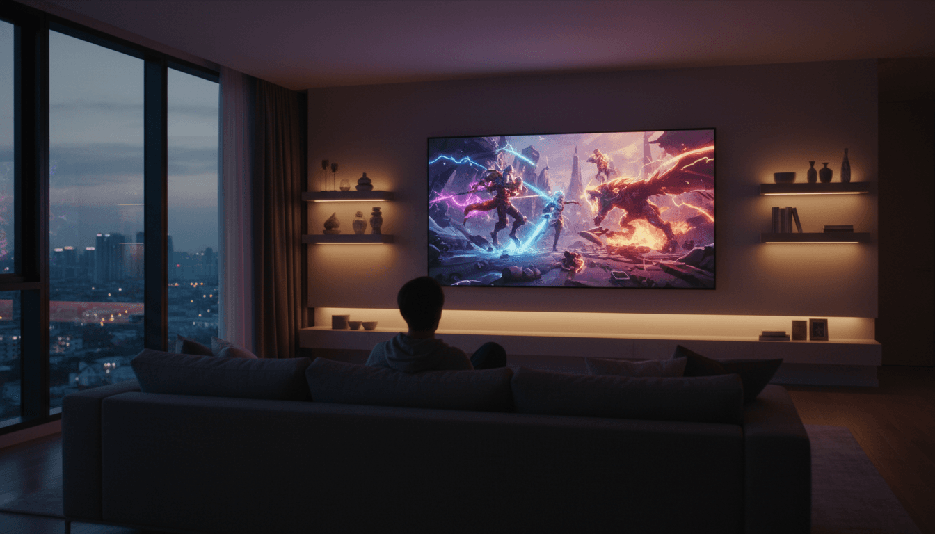 Flat-screen television showing a colorful abstract image