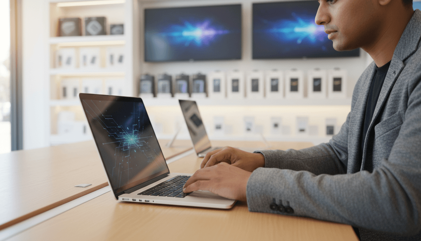Refurbished laptops on a shelf in official innovations ltd shop